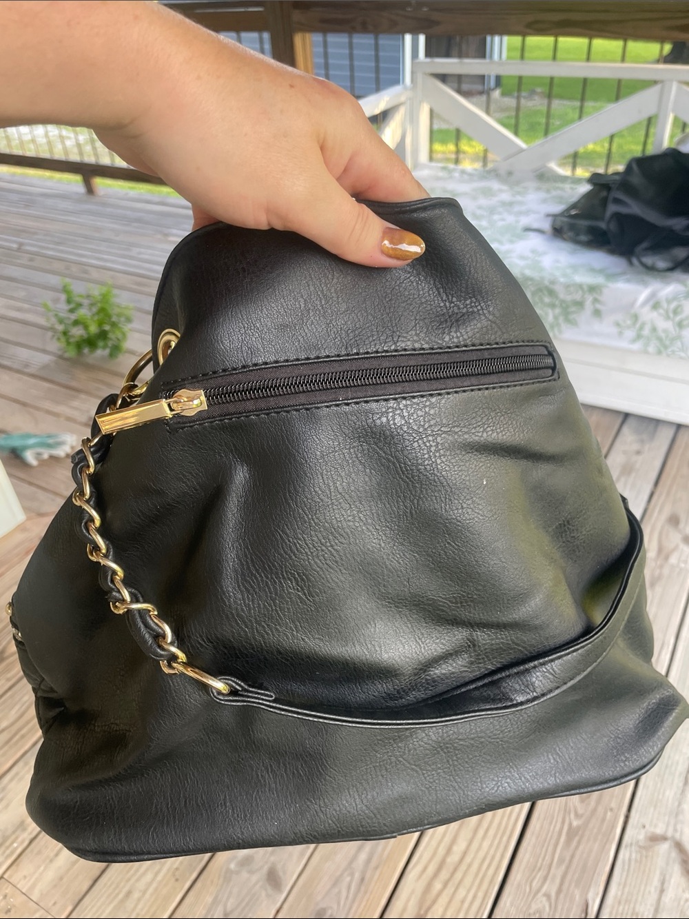 Black Quilted Shoulder Bag with Tassel and Chain Strap - Picture 9 of 9